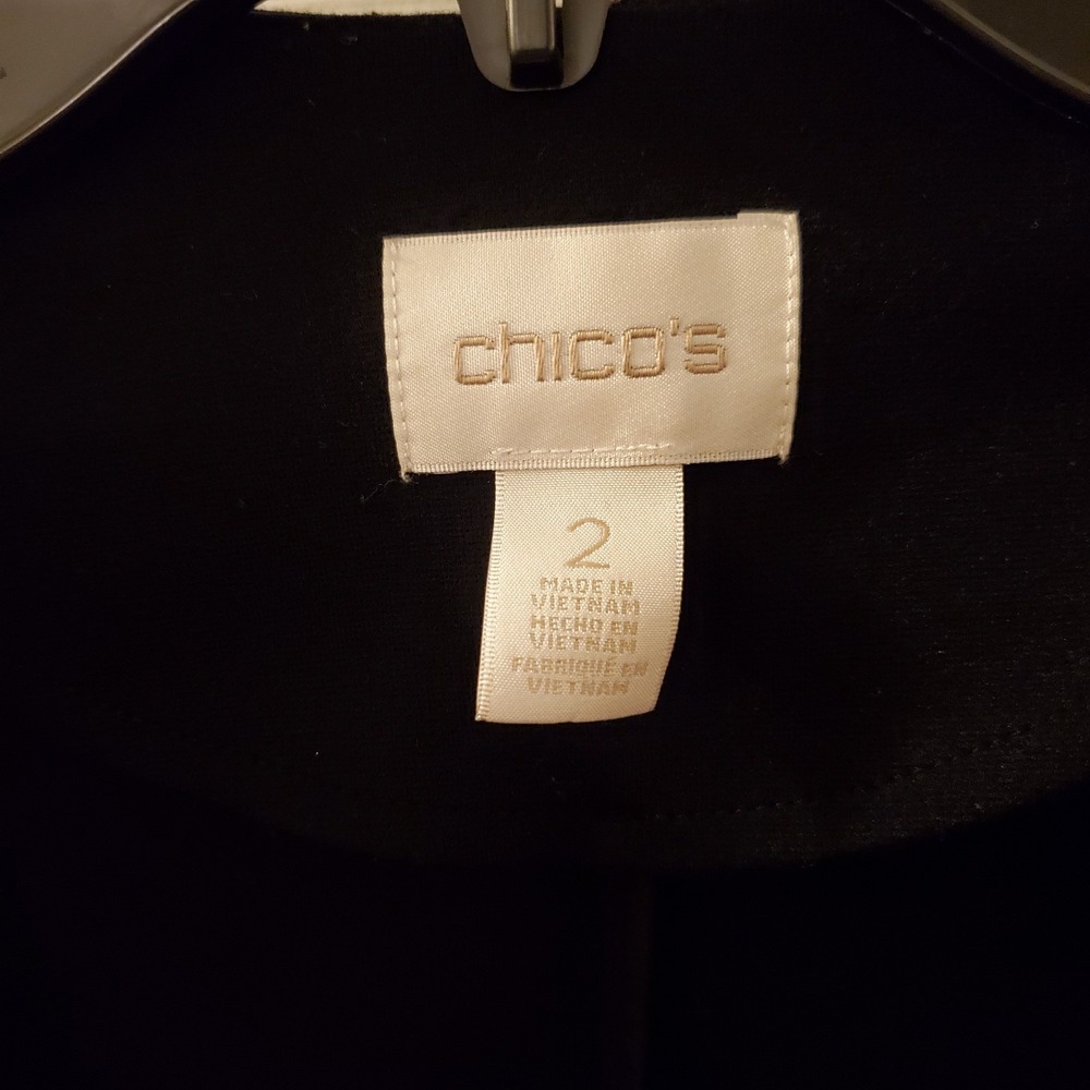 Chico's sz 2 Black open front Utility Jacket Gold Zippers‎ Elevated Basic Office - Picture 2 of 13
